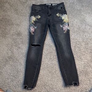 Indigo Rein Black Jeans with Floral Embroidery